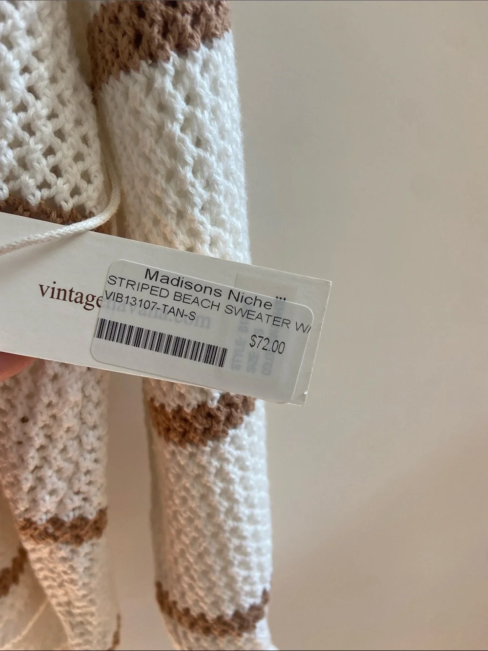beachlunchlounge Cream & Brown Open-Knit Hoodie Sweater/ slouchy
